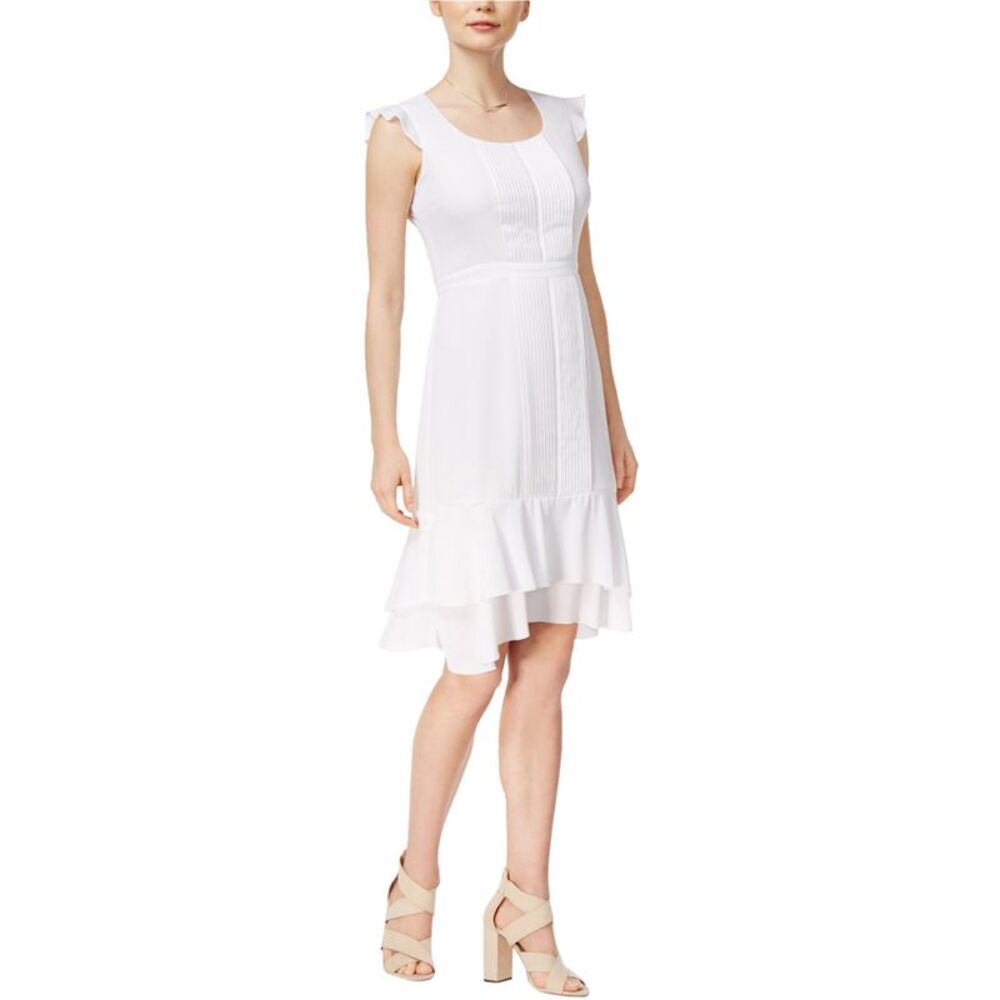 maison Jules Womens Pleated A-line Dress, White, M, DM